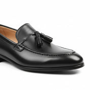 Black Leather Penny Loafers with Tassels - side-view