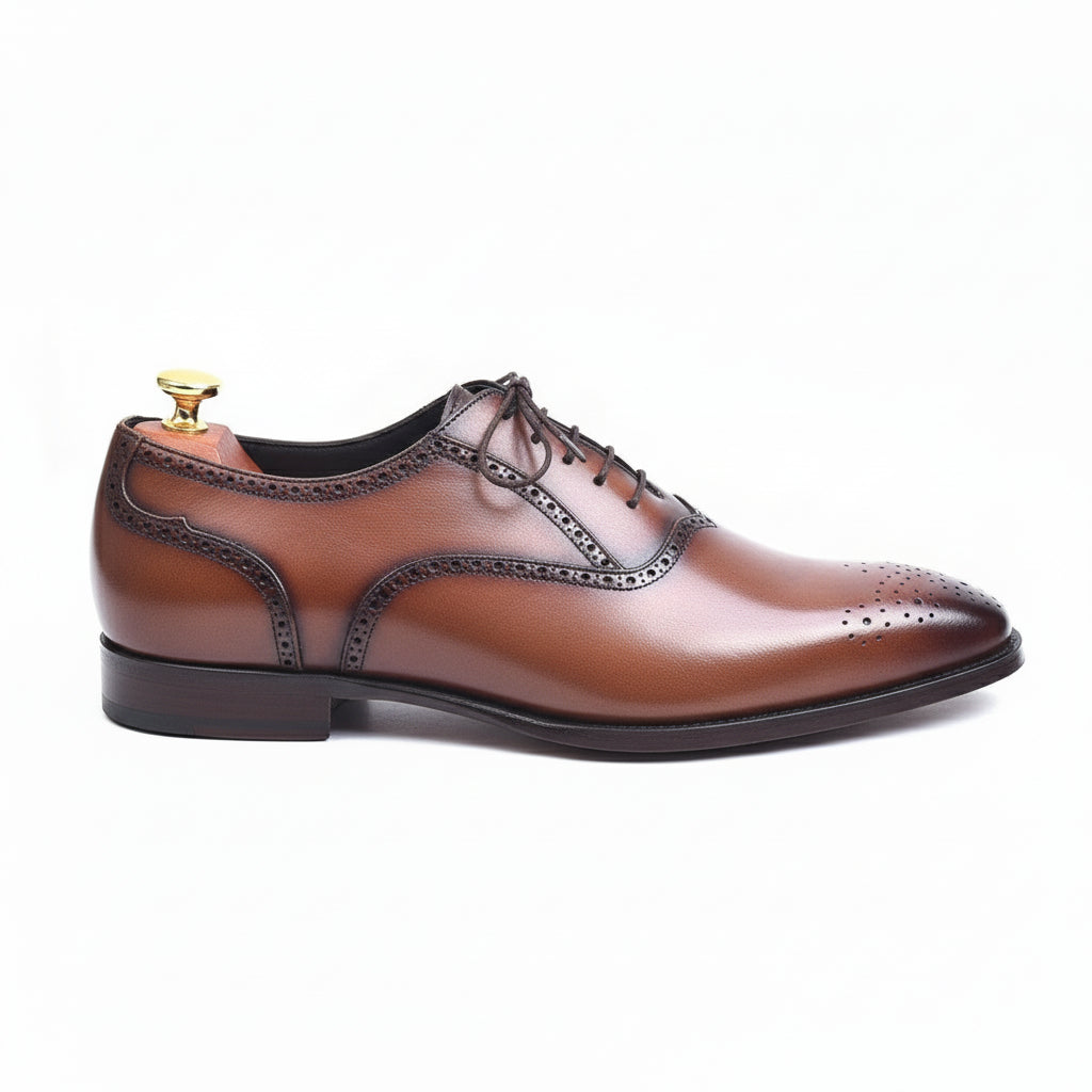 Brown Brogue Leather Formal Dress Shoes - side-view