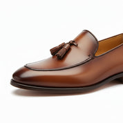 Brown Leather Tassel Moccasins Formal Dress Shoes - side-view