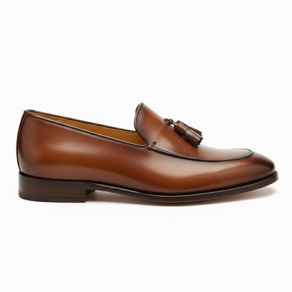 Brown Leather Tassel Moccasins Formal Dress Shoes - side-view