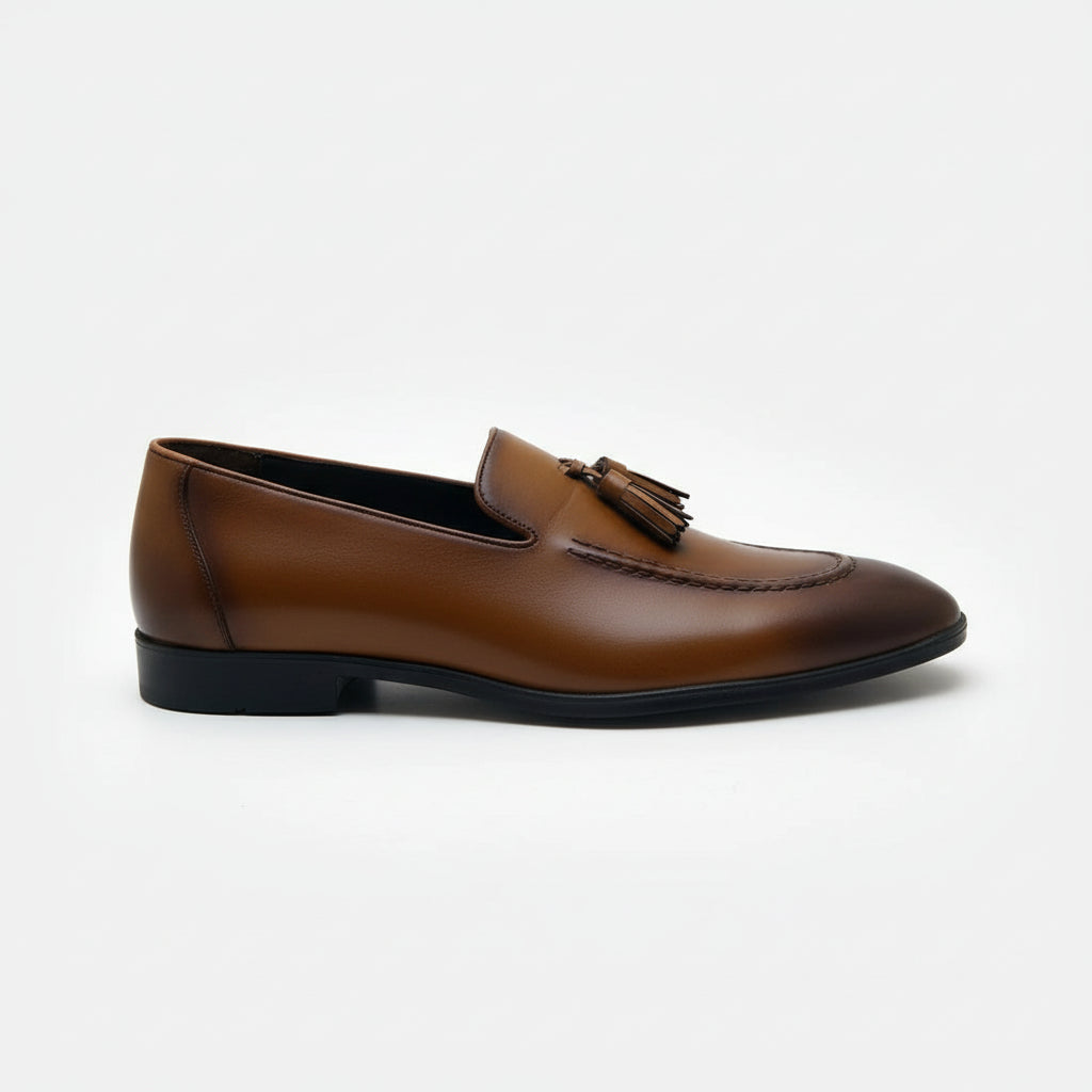 Brown Leather Tassels Moccasins - side-view