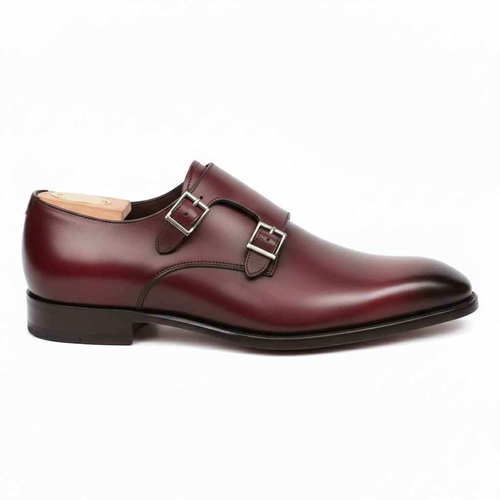 Burgundy Monk Leather Shoes - side-view
