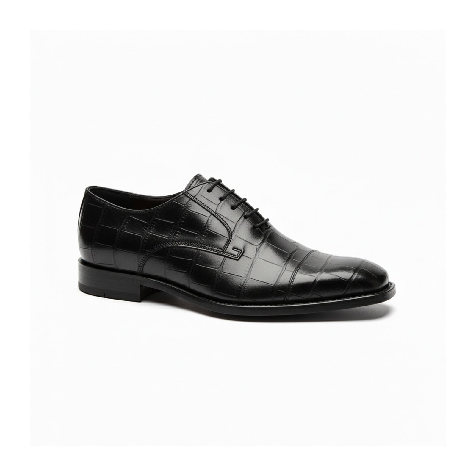 side-view - Crocodile-Texture Black Leather Dress Shoes