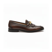 side-view - Dark Brown Leather Moccasin Loafers with Fringe