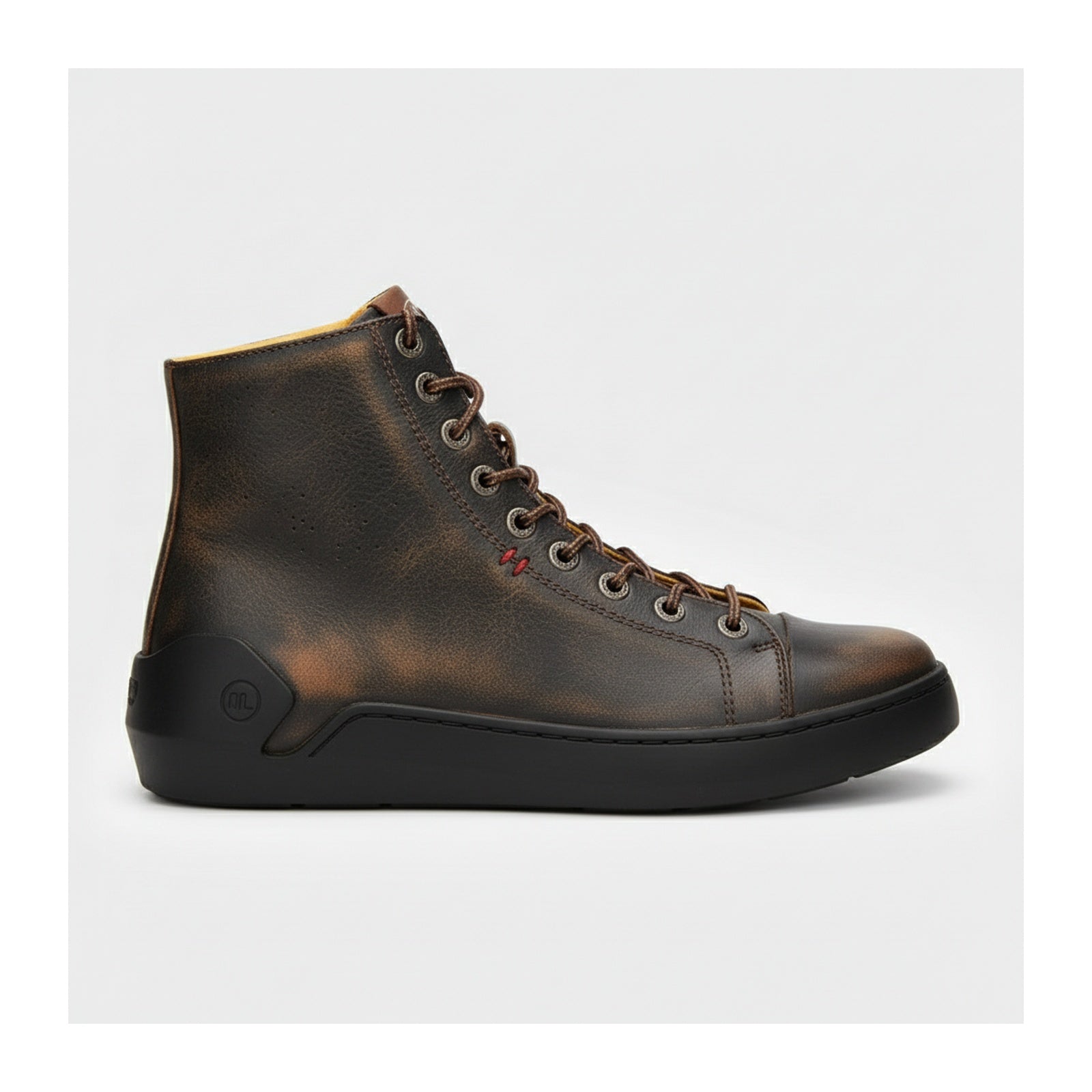 side-view - Distressed Leather Motorcycle Sneakers