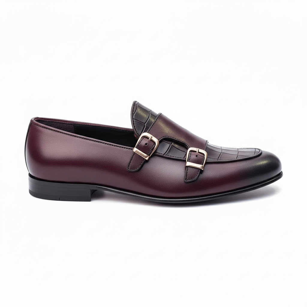 Double Monk Leather Dress Shoes, Penny Loafer Style - side-view
