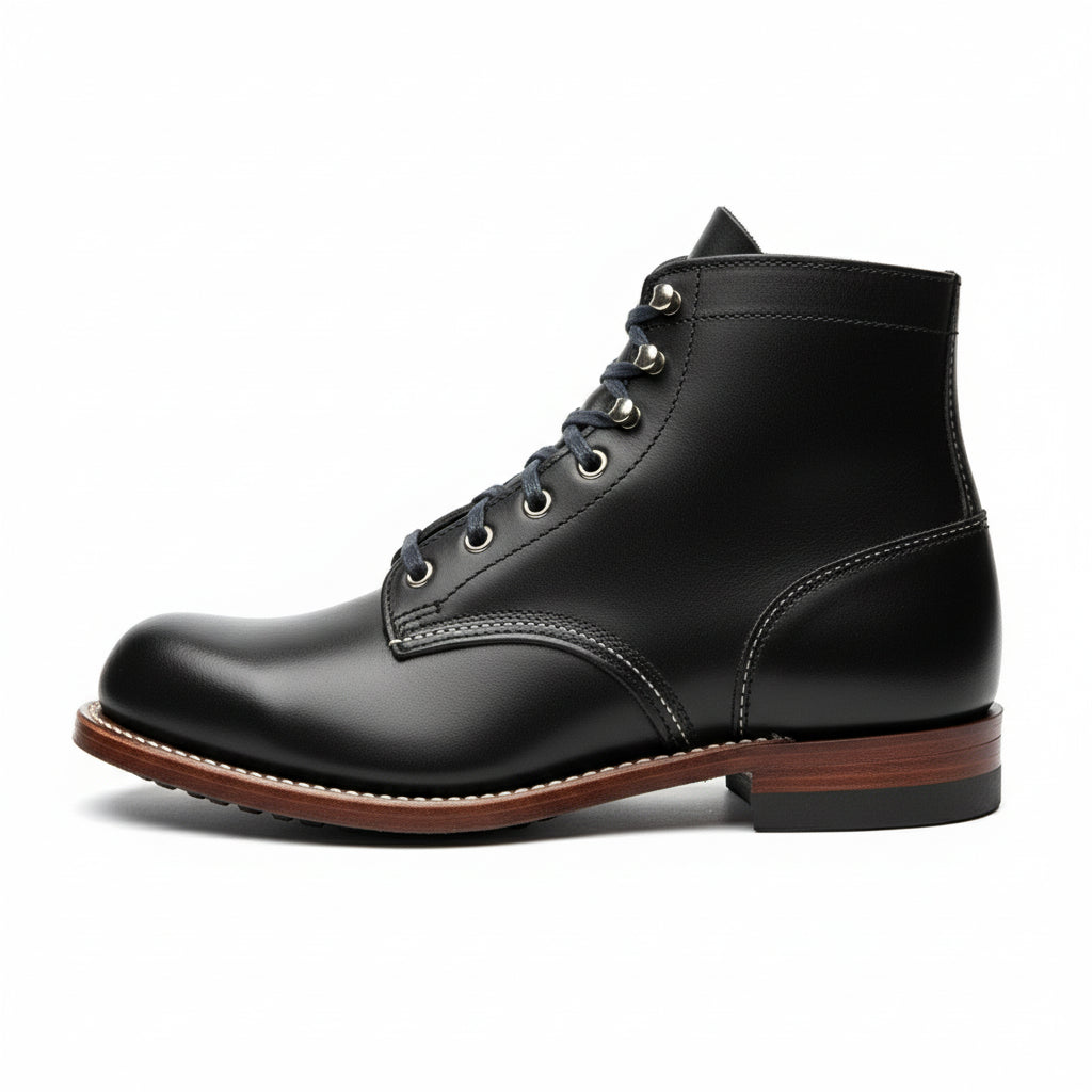Men's Black Leather Ankle Boots with Lace-Up Design - side-view
