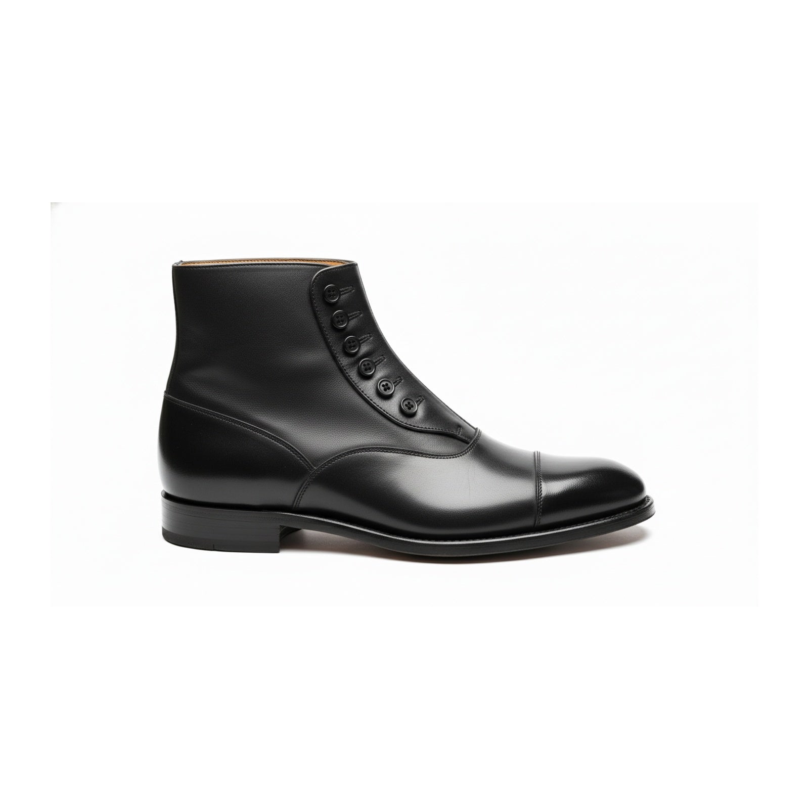 Men's Black Leather Button Boots - Ankle Design - side-view