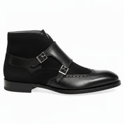 Men's Black Leather Monk Strap Chukka Boots - side-view