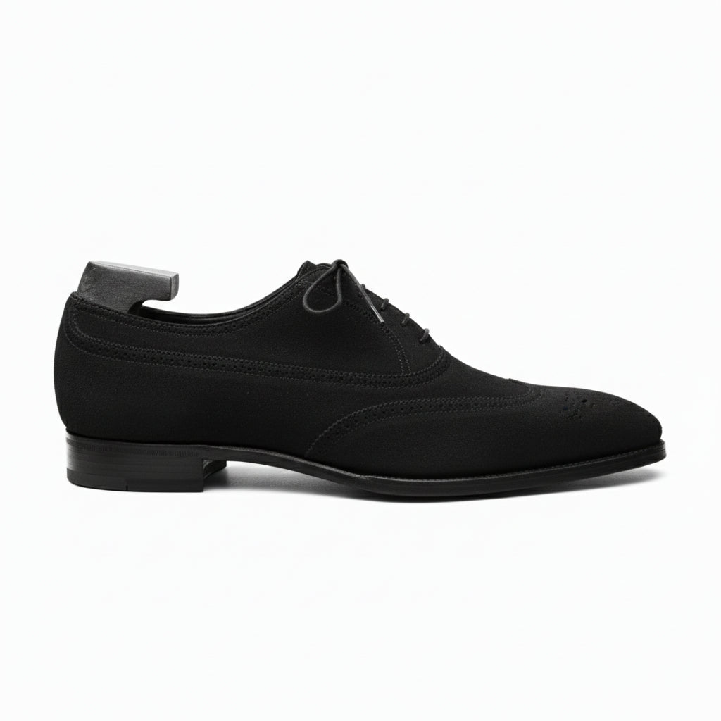 Men's Black Suede Wingtip Dress Shoes - side-view