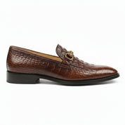 Brown Alligator Texture Moccasin Leather Shoes - side-view