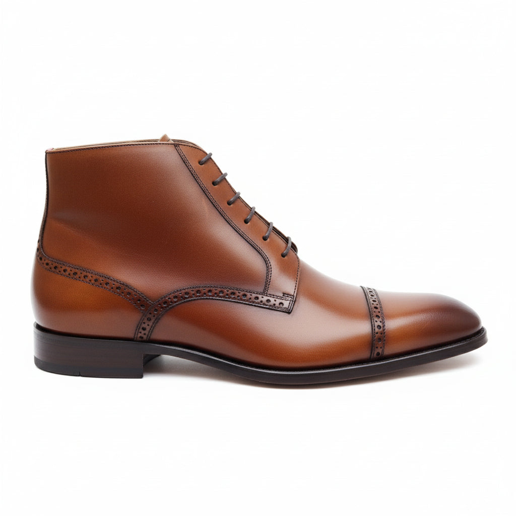 Men's Dark Brown Leather Dress Boots - side-view