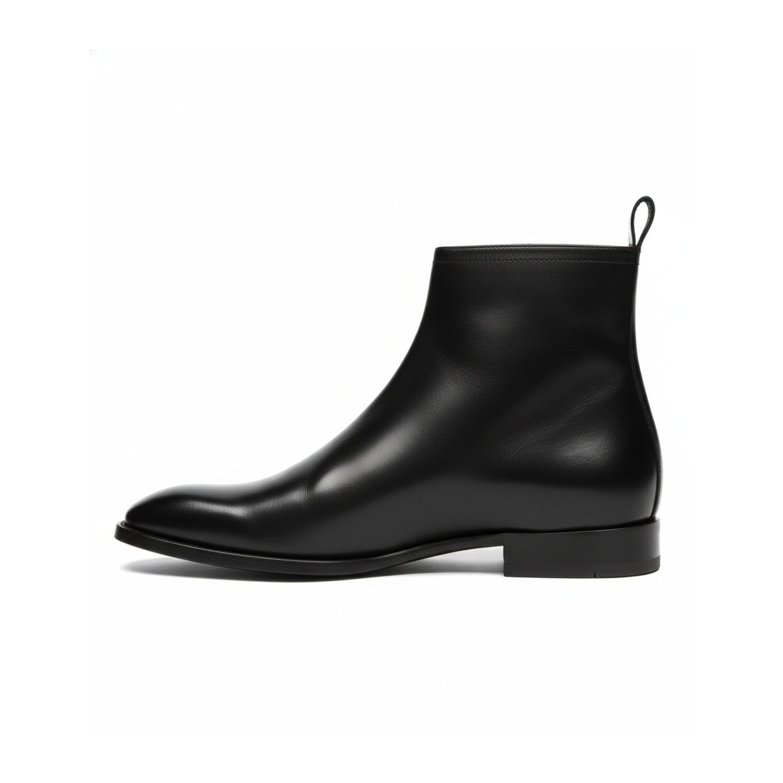 Men's Black Leather Chelsea Boots with Side Zipper - side-view