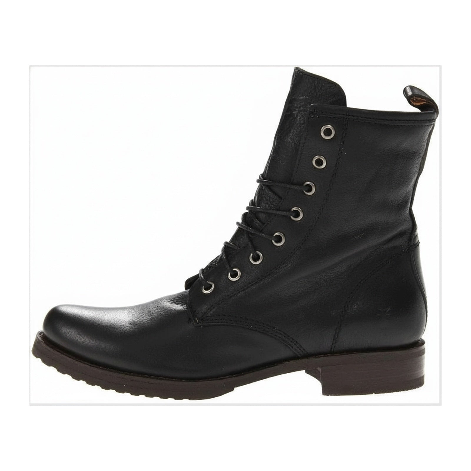 Men's Handmade Black Leather Combat Boots with Lace-Up Design - side-view