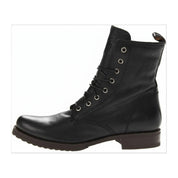 Men's Handmade Black Leather Combat Boots with Lace-Up Design - side-view