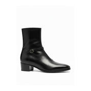 Men's Black Leather High-Heel Zipper Boots - side-view