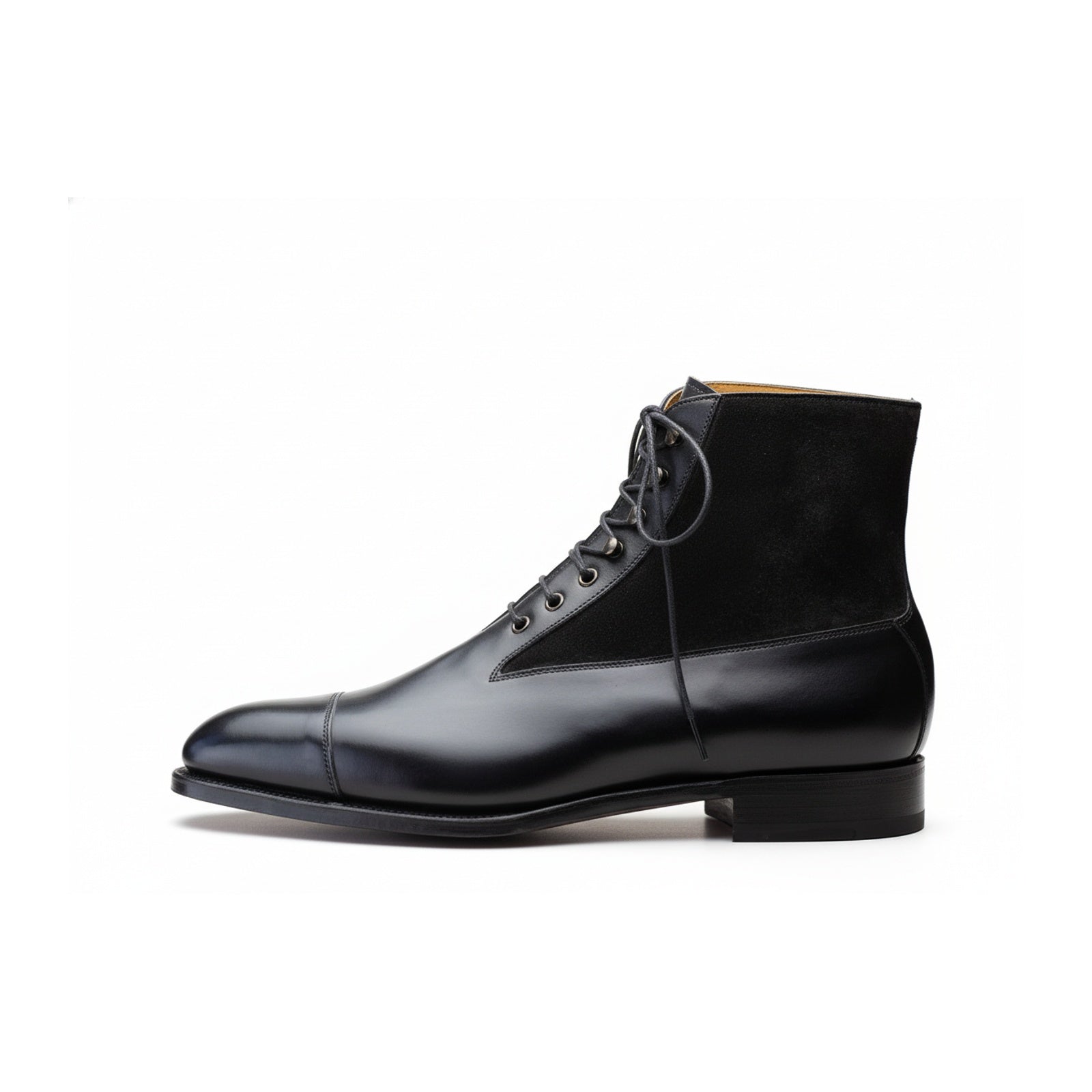 Men's Black Leather Ankle Boots with Cap Toe - side-view