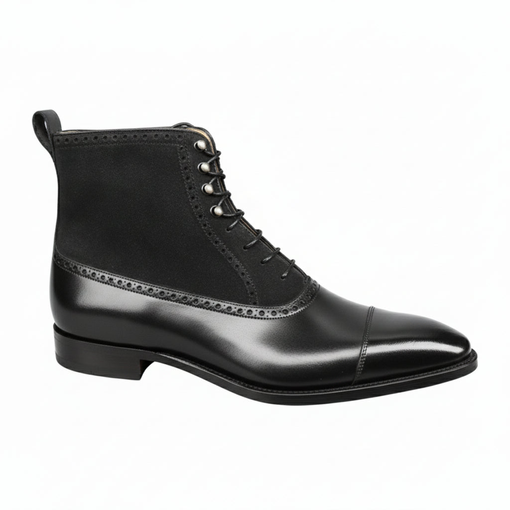 Men's Black Lace-Up Dress Boots in Genuine Leather & Suede - side-view