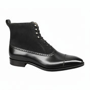 Men's Black Lace-Up Dress Boots in Genuine Leather & Suede - side-view
