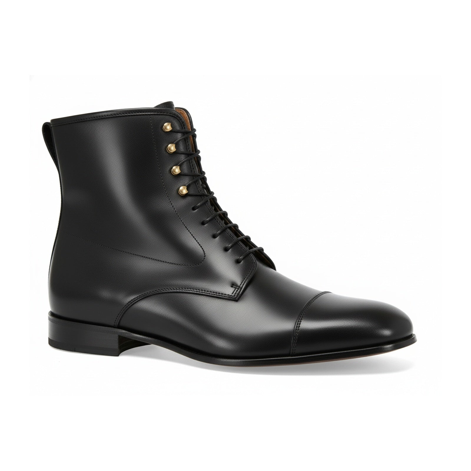 Men's Handmade Black Leather Ankle Boots with Premium Craftsmanship - side-view