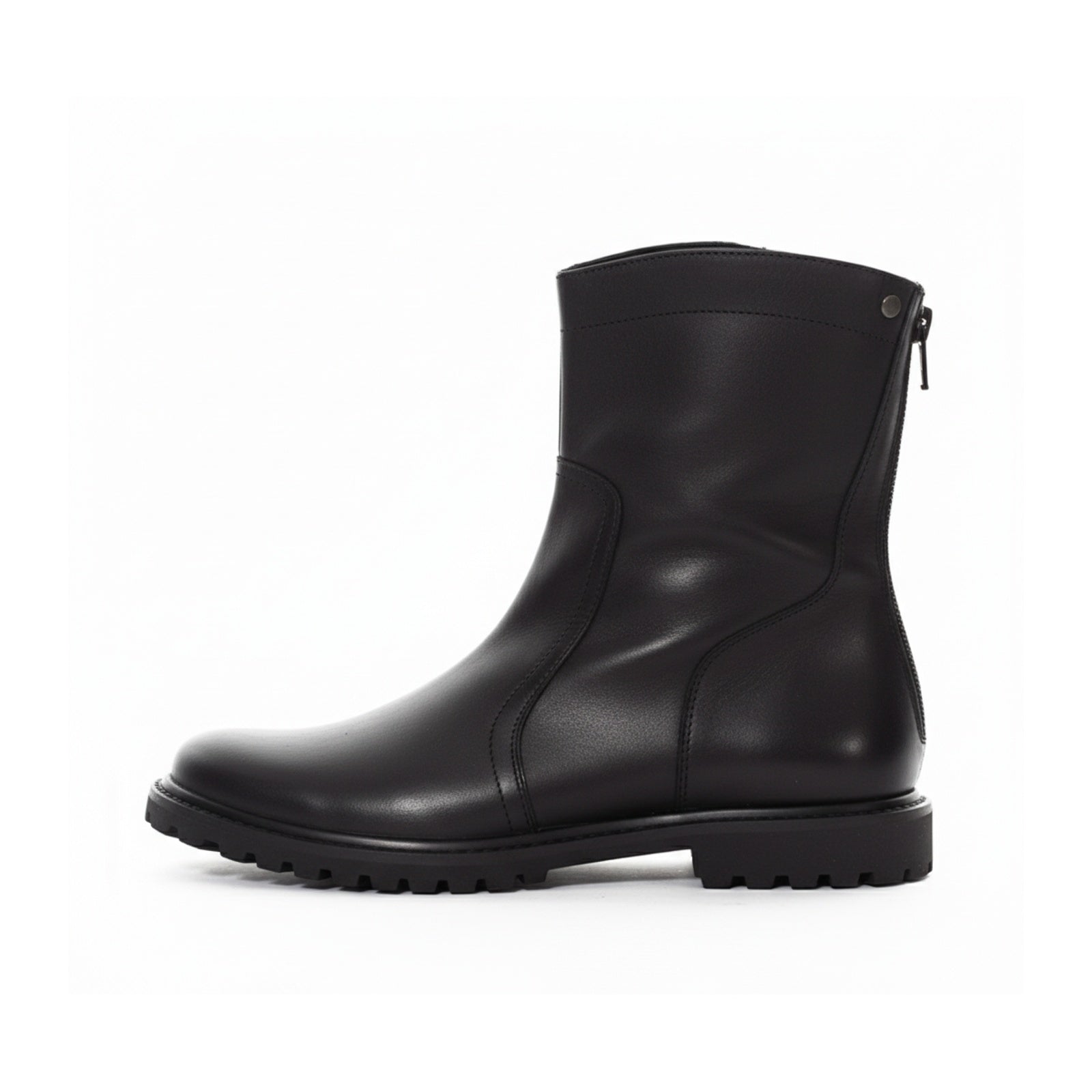 Men's Black Leather Back Zip Boots - side-view