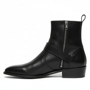 Men's Handmade Black Leather Boots with Side Zipper & Monk Strap - side-view