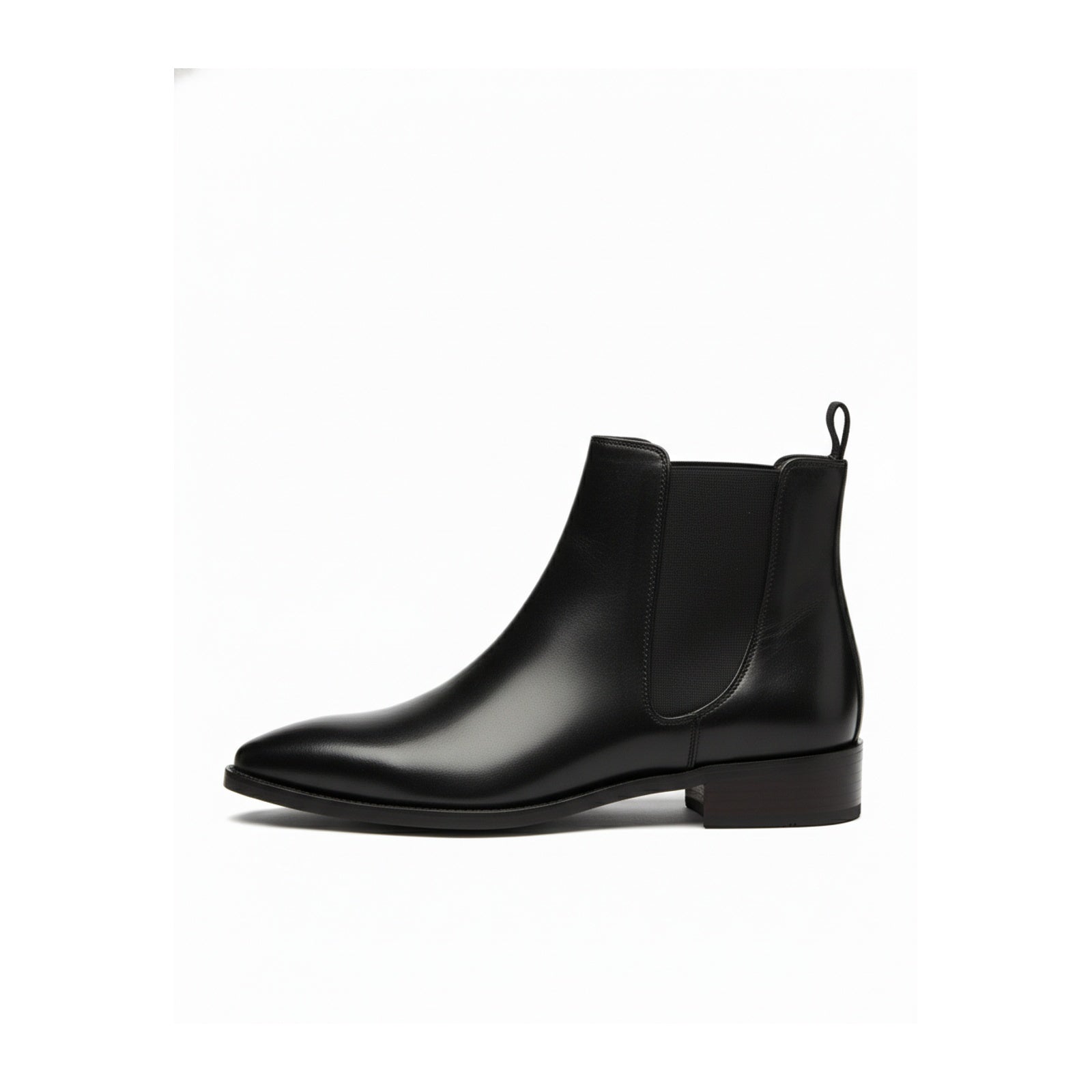 Men's Black Leather Pointed Toe Chelsea Boots - side-view
