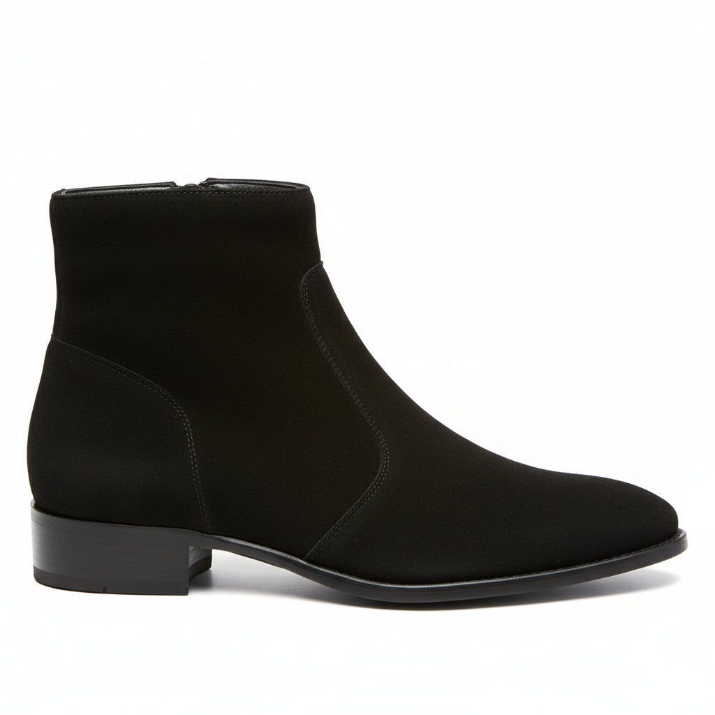 Men's Black Suede Zipper Boots - side-view