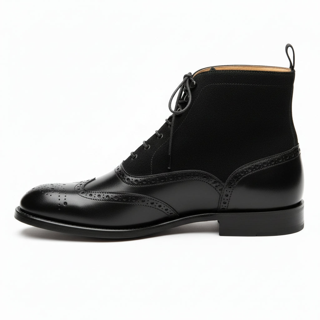 Men's Black Leather Wingtip Brogue Boots - side-view