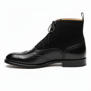 Men's Black Leather Wingtip Brogue Boots - side-view