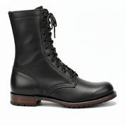 Men's Black Punk Combat Leather Boots - side-view