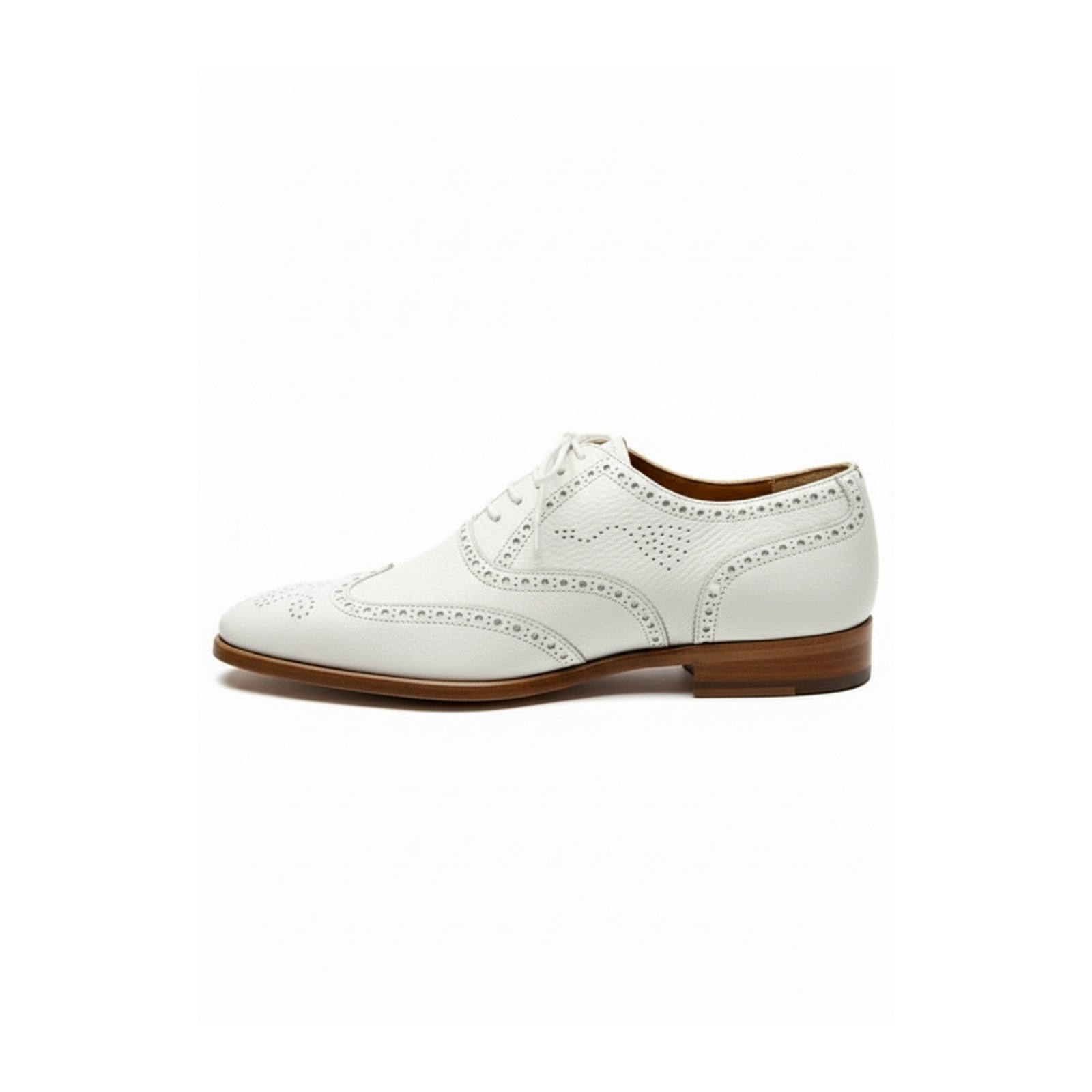 Men's White Leather Wingtip Brogue Dress Shoes - side-view
