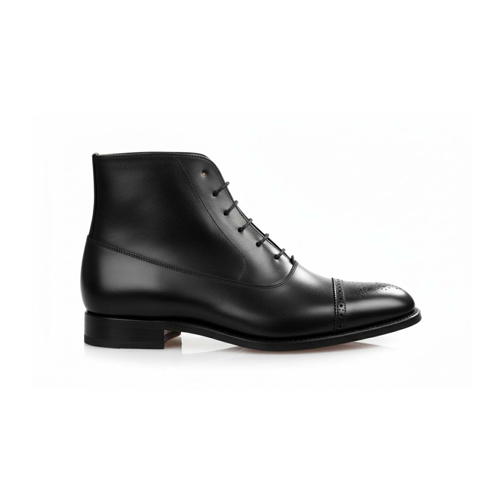 Men's Black Leather Brogue Dress Boots - side-view
