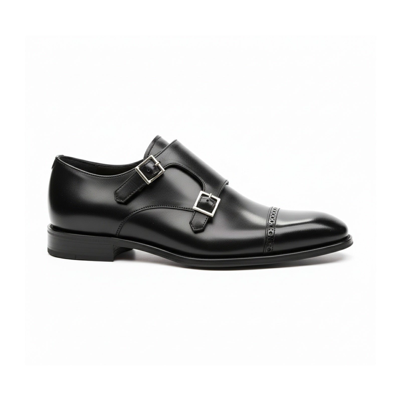 Men's Black Leather Monk Strap Shoes - side-view