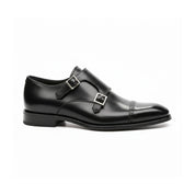 Men's Black Leather Monk Strap Shoes - side-view