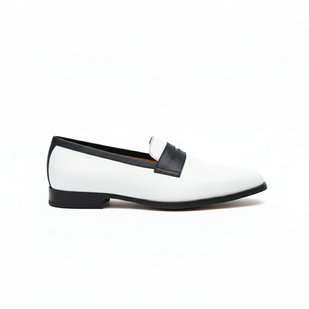 side-view - Handmade Men Two Tone Penny Loafer Shoes, Men Spectatorleather Shoes