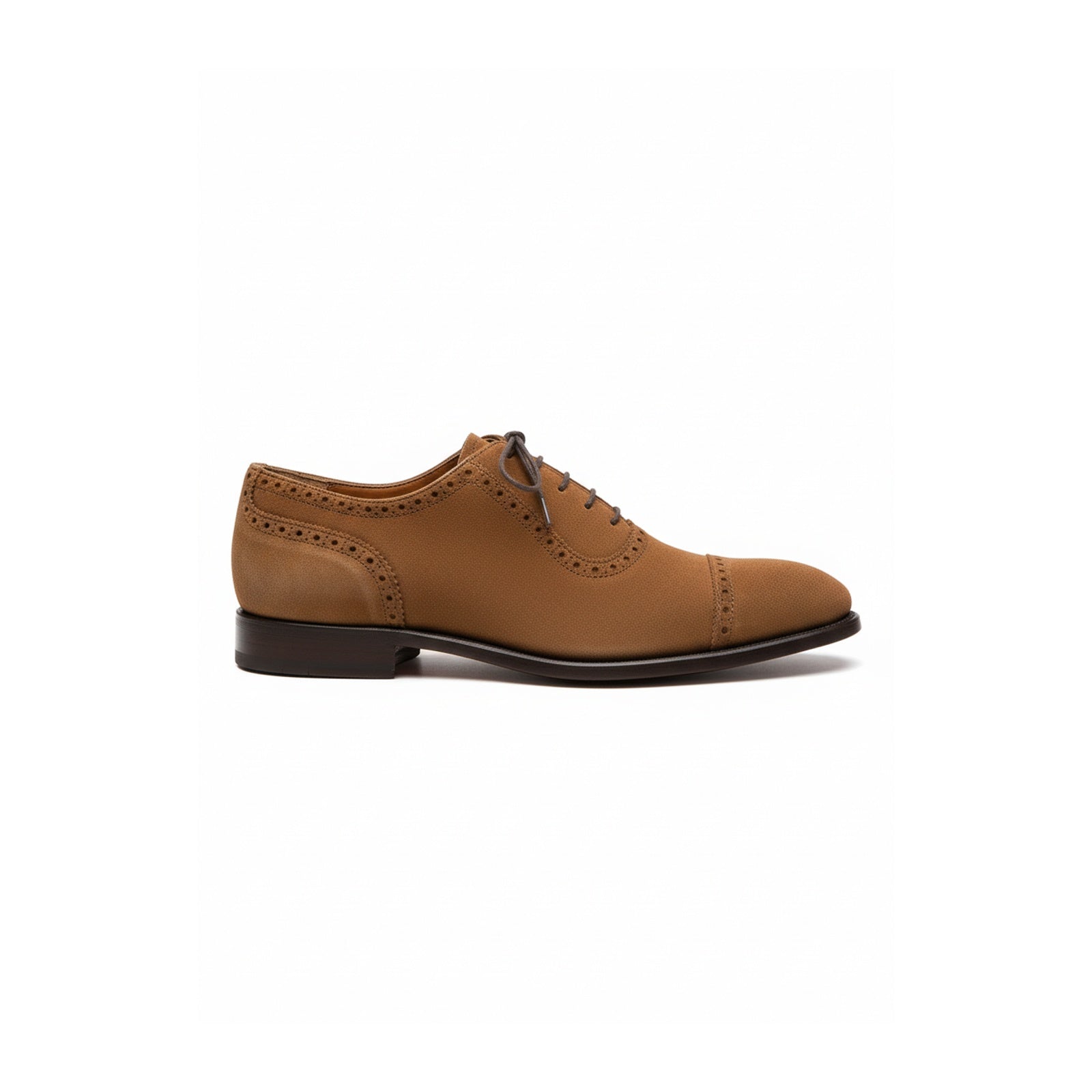 Handmade Mens Beige Color Suede Brogue Dress Shoes, Men Oxford Formal Shoes - side-view