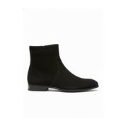 Handmade Mens Black Side Zipper Suede Leather Boots, Mens Ankle High Suede - side-view