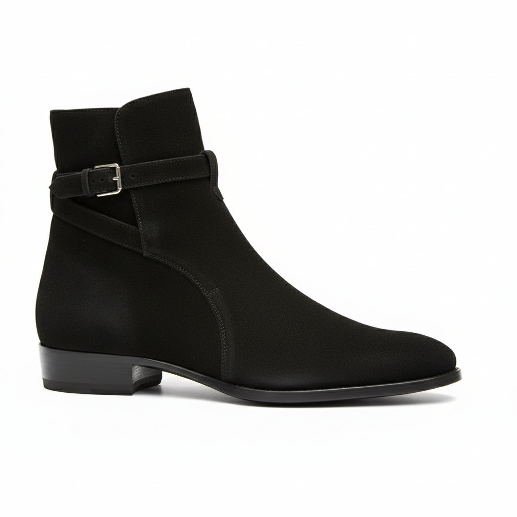 Handmade Mens Black Suede Leather Boots, Men Black Jodhpurs Leather Boot - side-view