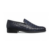 Handmade Mens Blue Alligators Shoes, Men Blue Crocodile Penny Loafer - side-view