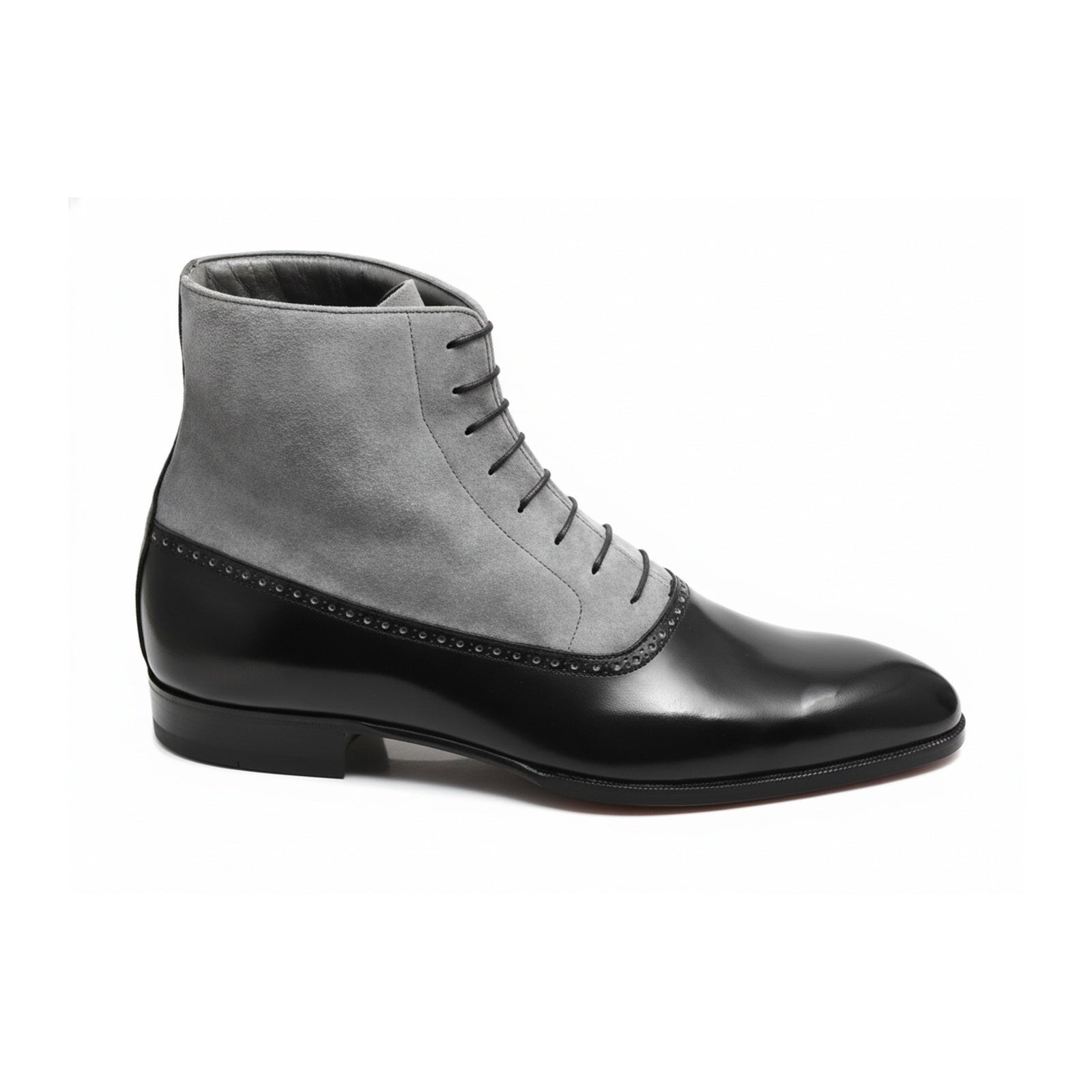 Handmade Mens Fashion Gray and Black Akle Boots, Men Suede Leather Boots - side-view