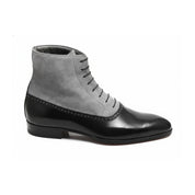 Handmade Mens Fashion Gray and Black Akle Boots, Men Suede Leather Boots - side-view