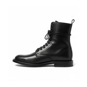 Men's Black Genuine Leather Lace-Up Combat Boots - side