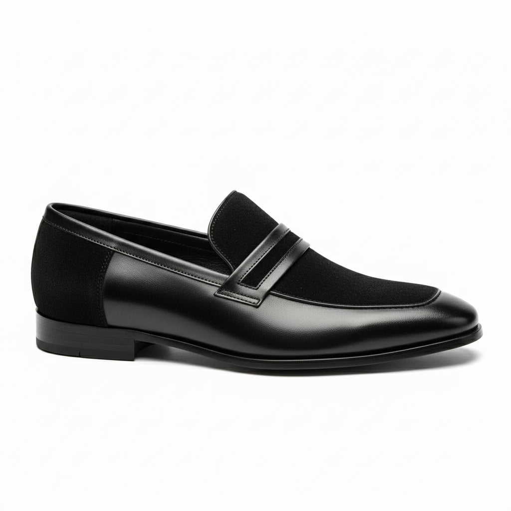 Handmade Mens Leather Shoes, Men Formal Slip on Leather Moccasin Dress Shoe - side-view