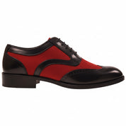 Handmade Mens Oxford Wing Tip Suede and Calf Leather Black and Red - side-view