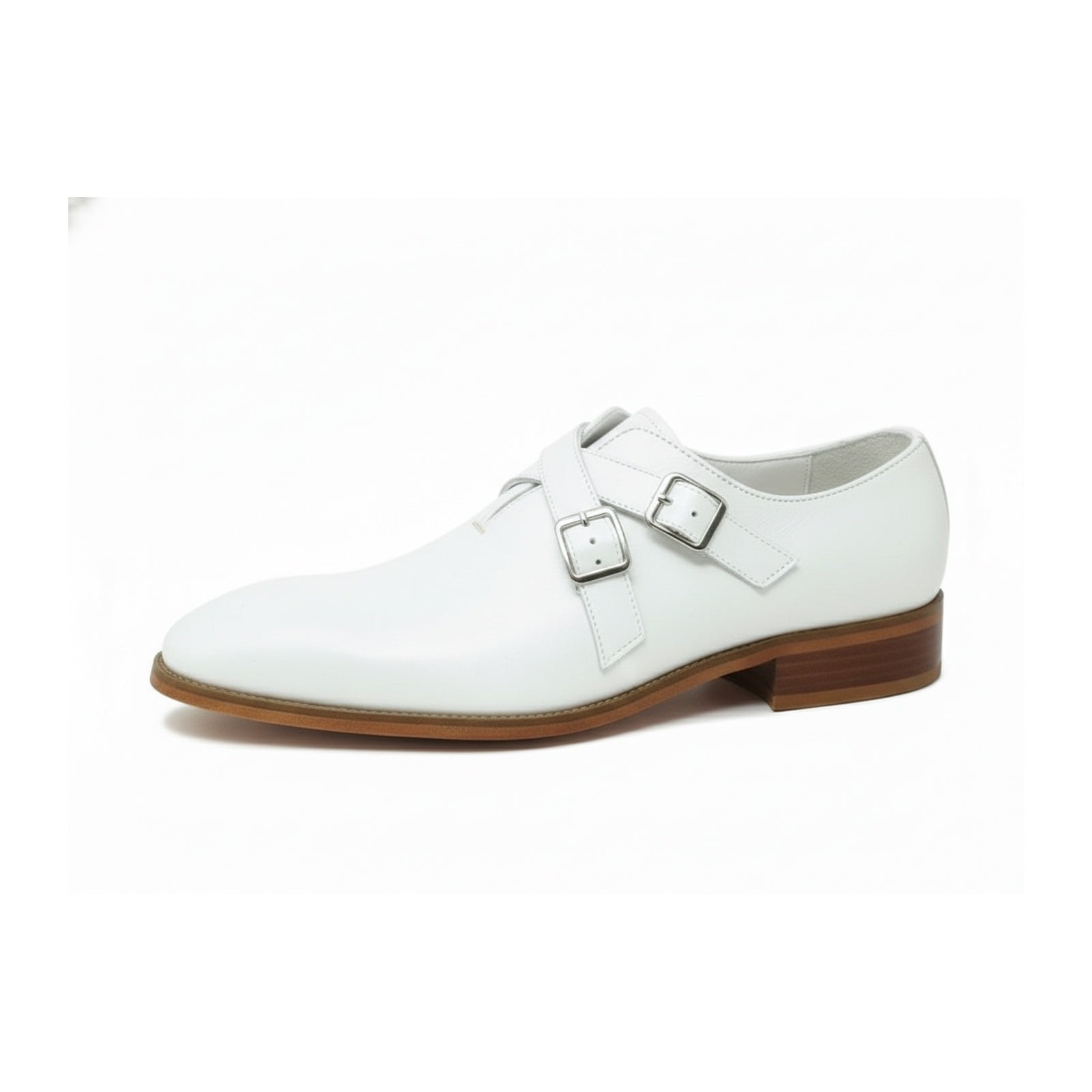Men's White Leather Oxford Dress Shoes - side-view