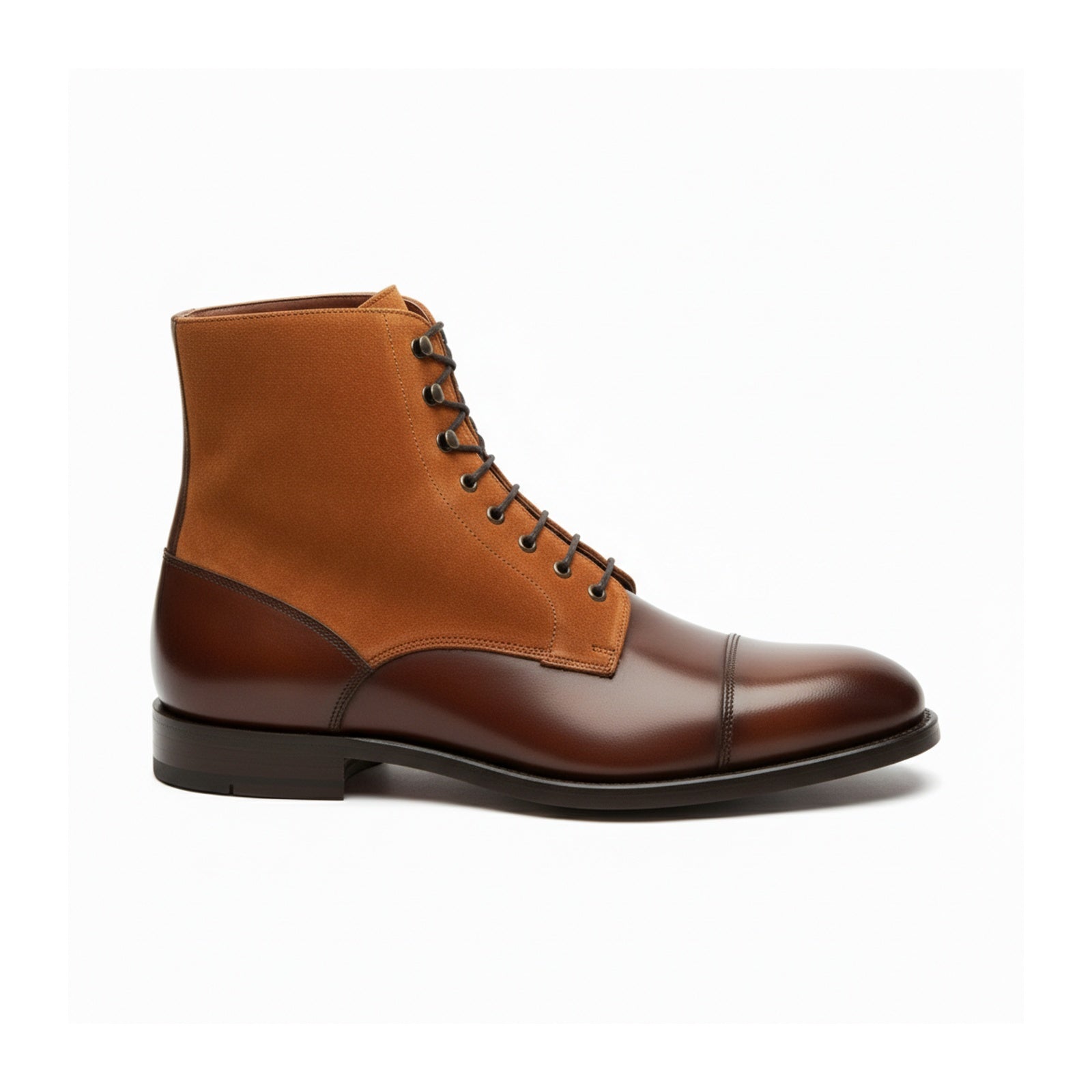 side-view - Lace-up Ankle Boots | Brown Leather & Tan Suede
