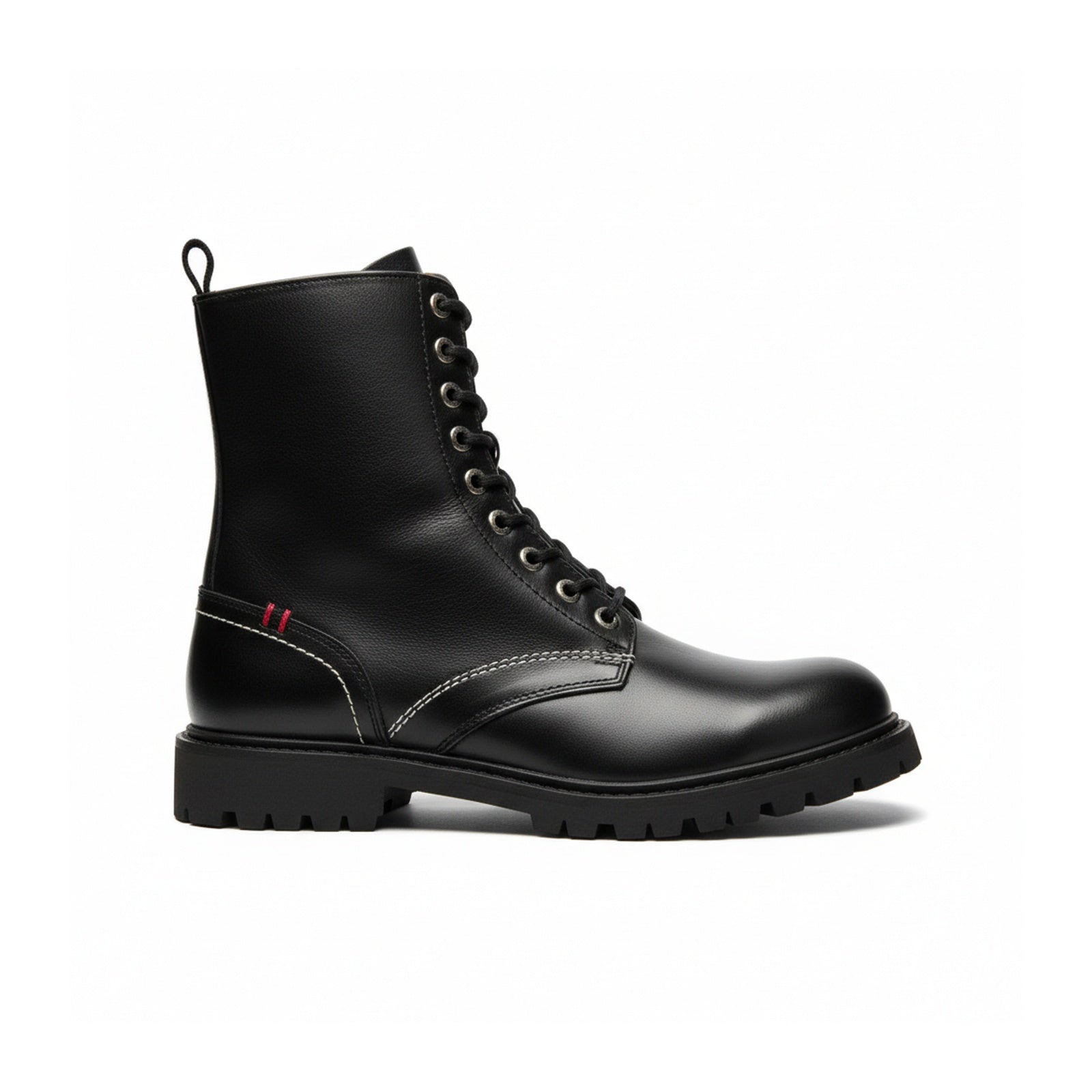 side-view - Leather Biker Boots - Rugged Black