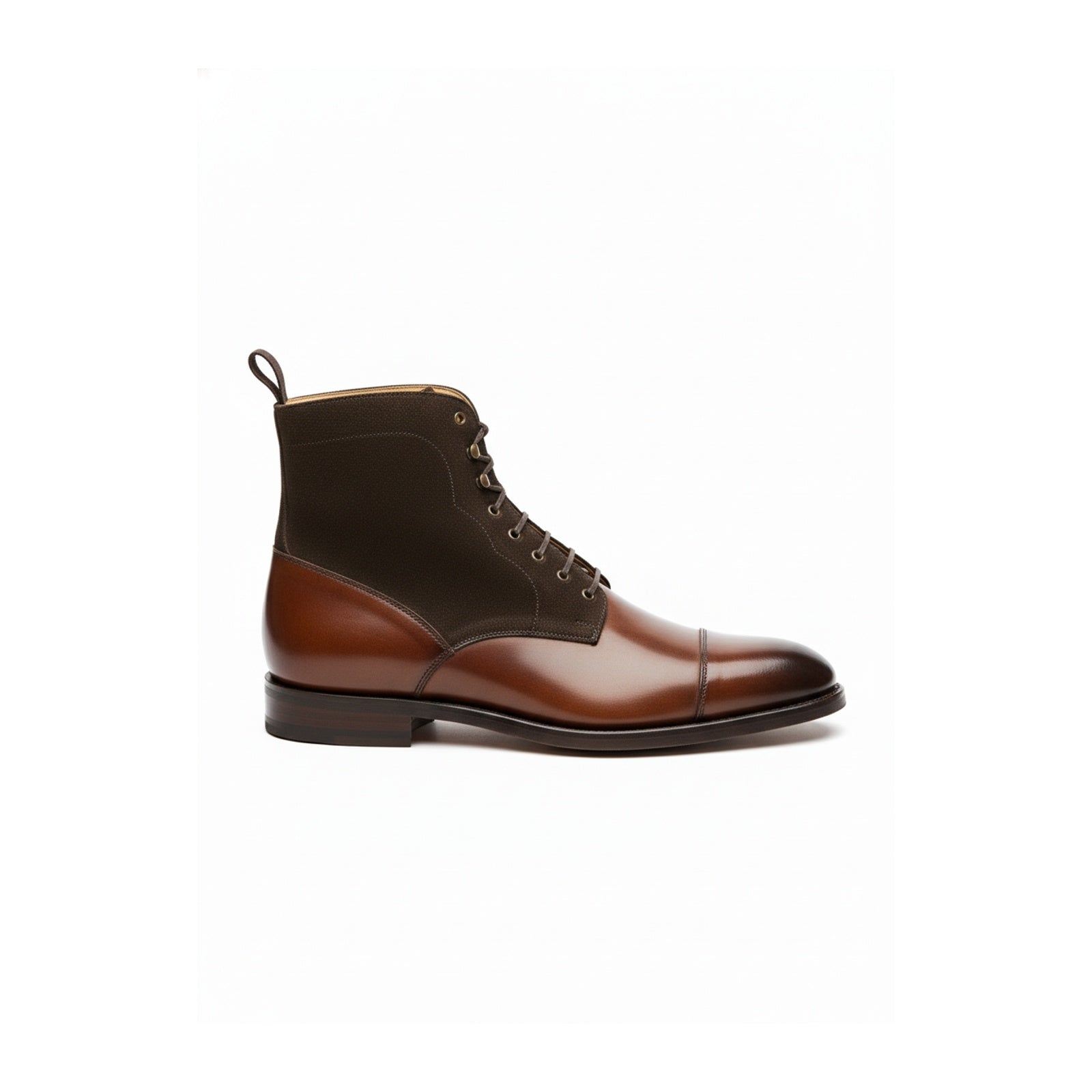 Men Brown Suede and Leather Lace Up Boots, Mens Fashion Leather Boots - side-view