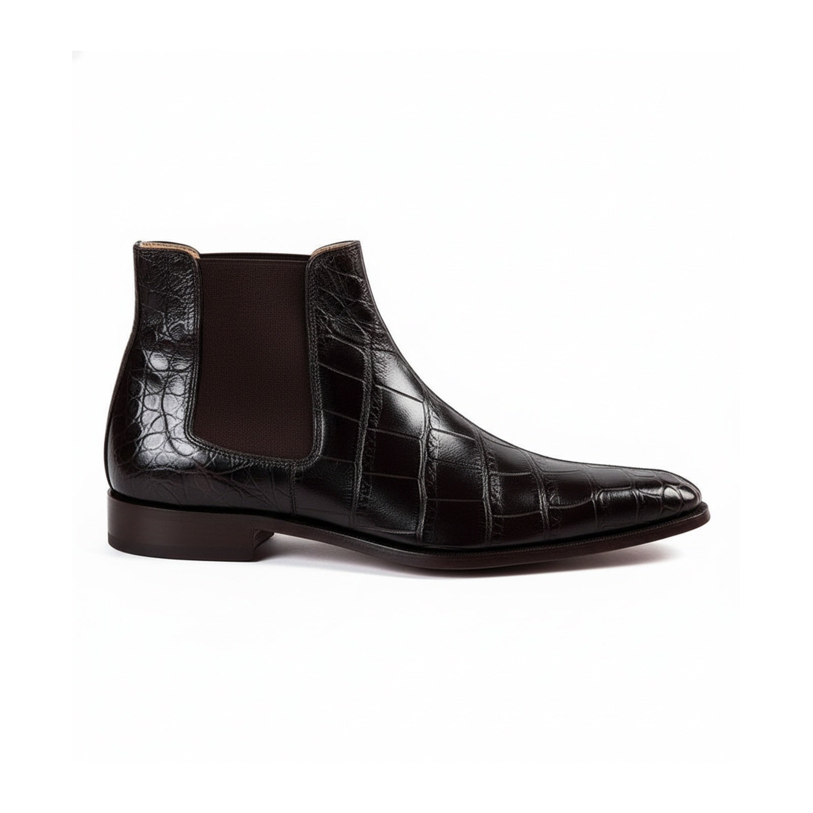 Men Crocodile Boots, Dark Brown Crocodile Texture Boots, Mens Boot - side-view